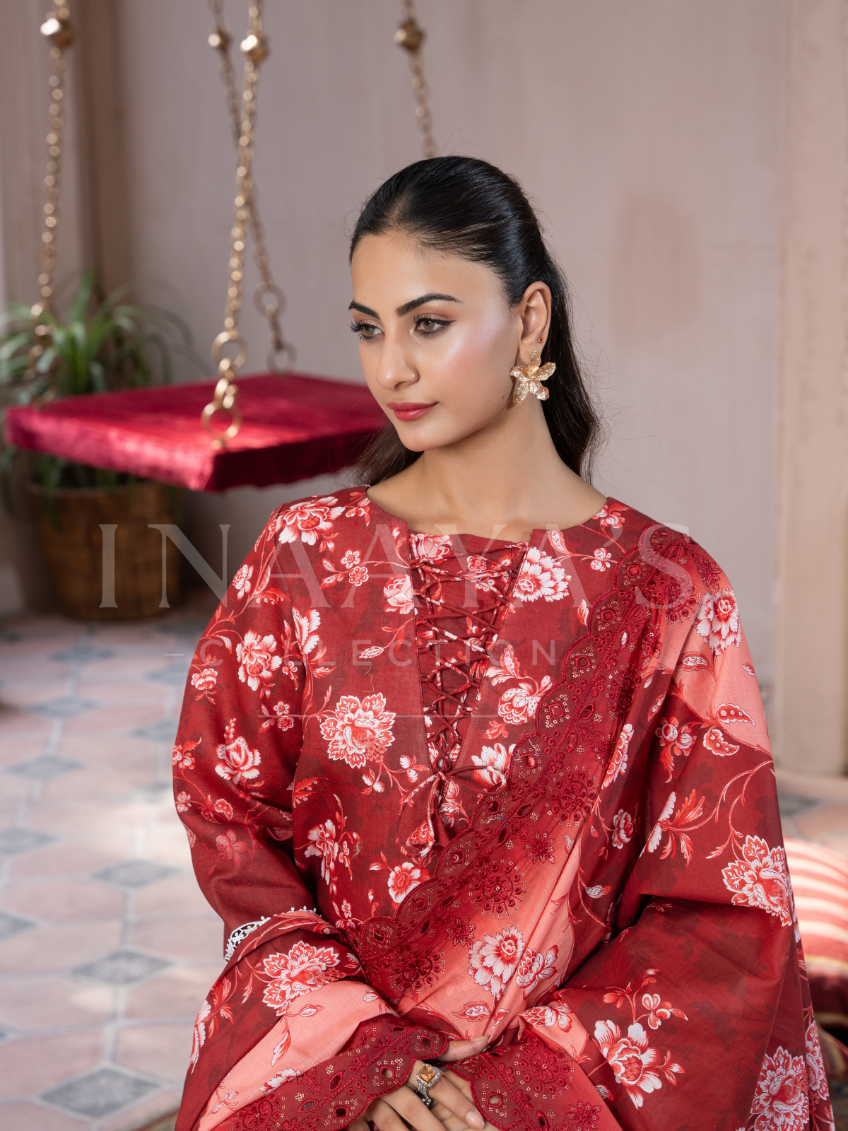Roya – Scarlet Whisper (3-peice) Embroidered