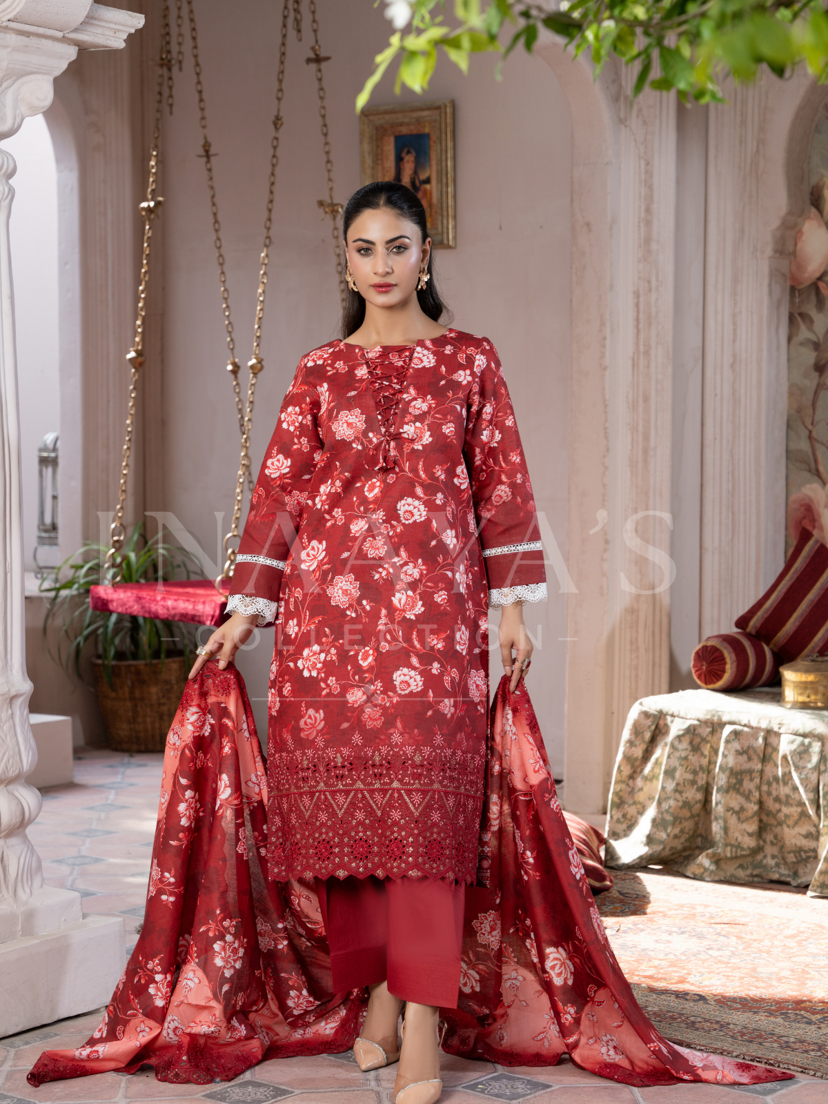 Roya – Scarlet Whisper (3-peice) Embroidered