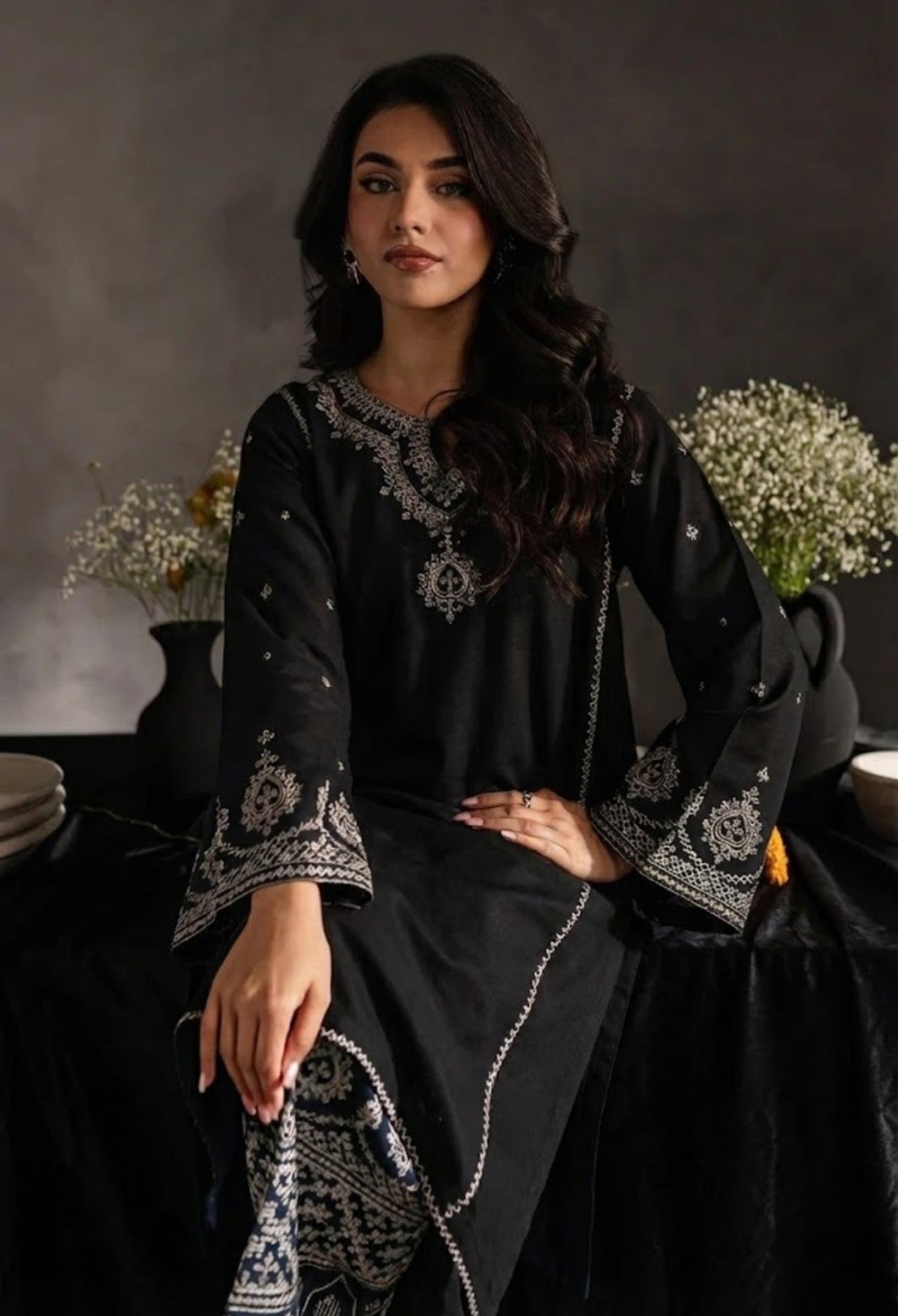 Black Celestial-(2 piece) embroidered