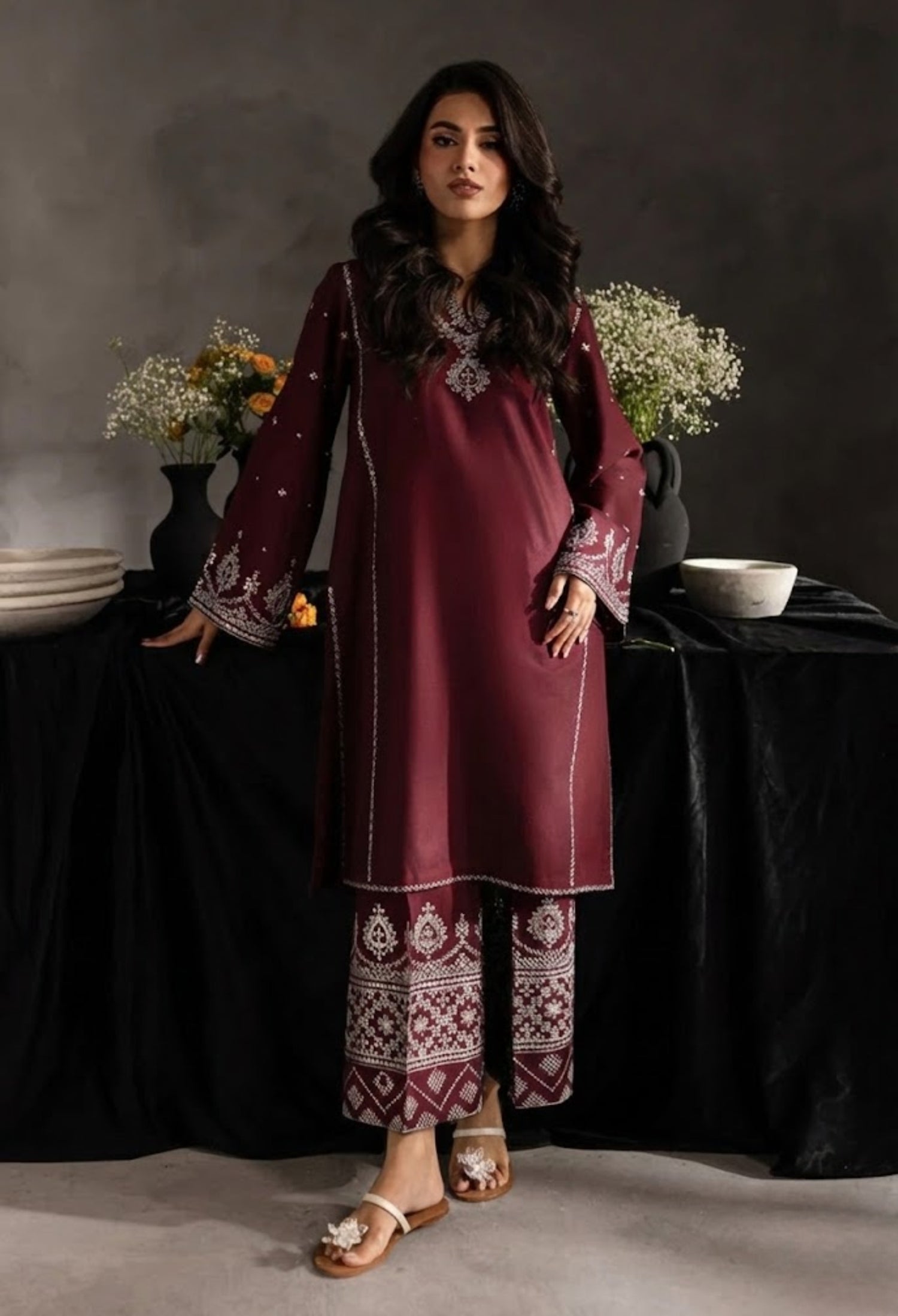 Maroon Celestial-(2 piece) embroidered