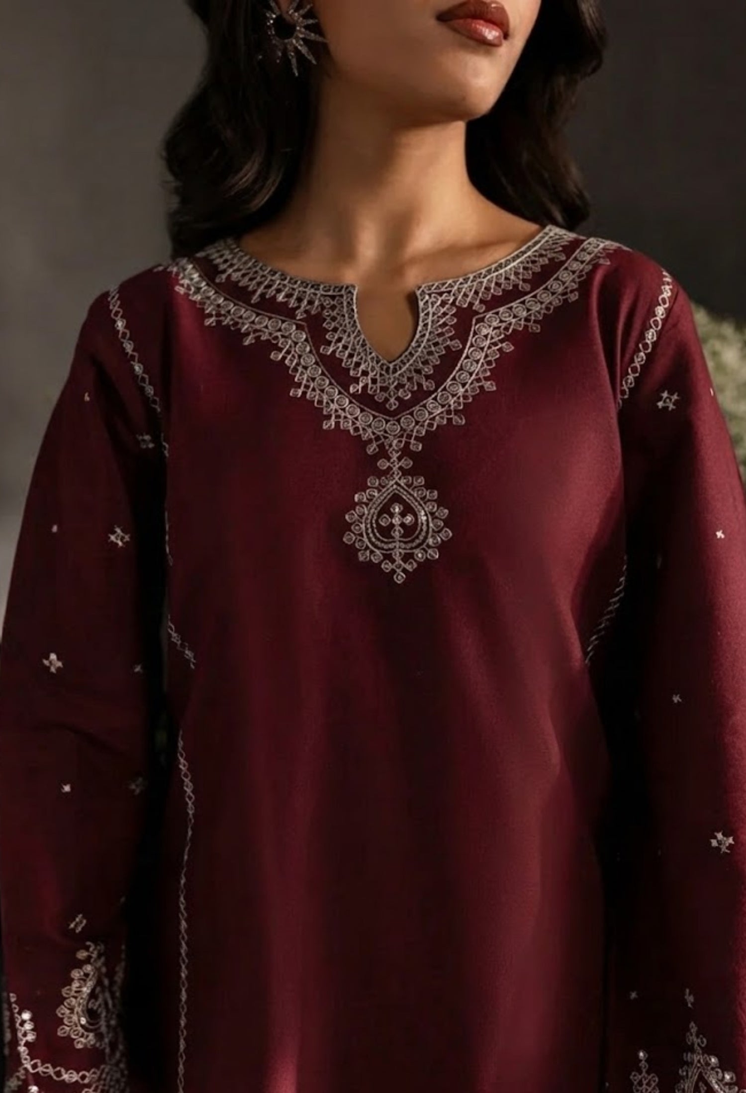 Maroon Celestial-(2 piece) embroidered