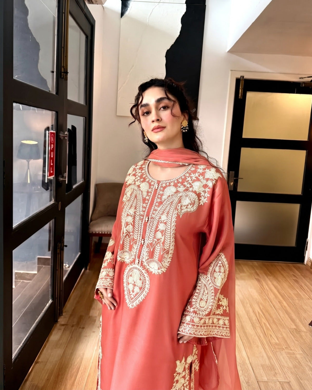 Peach Grace - Embroidered 3Pc