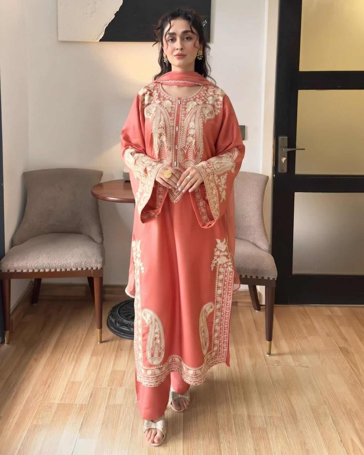 Peach Grace - Embroidered 3Pc