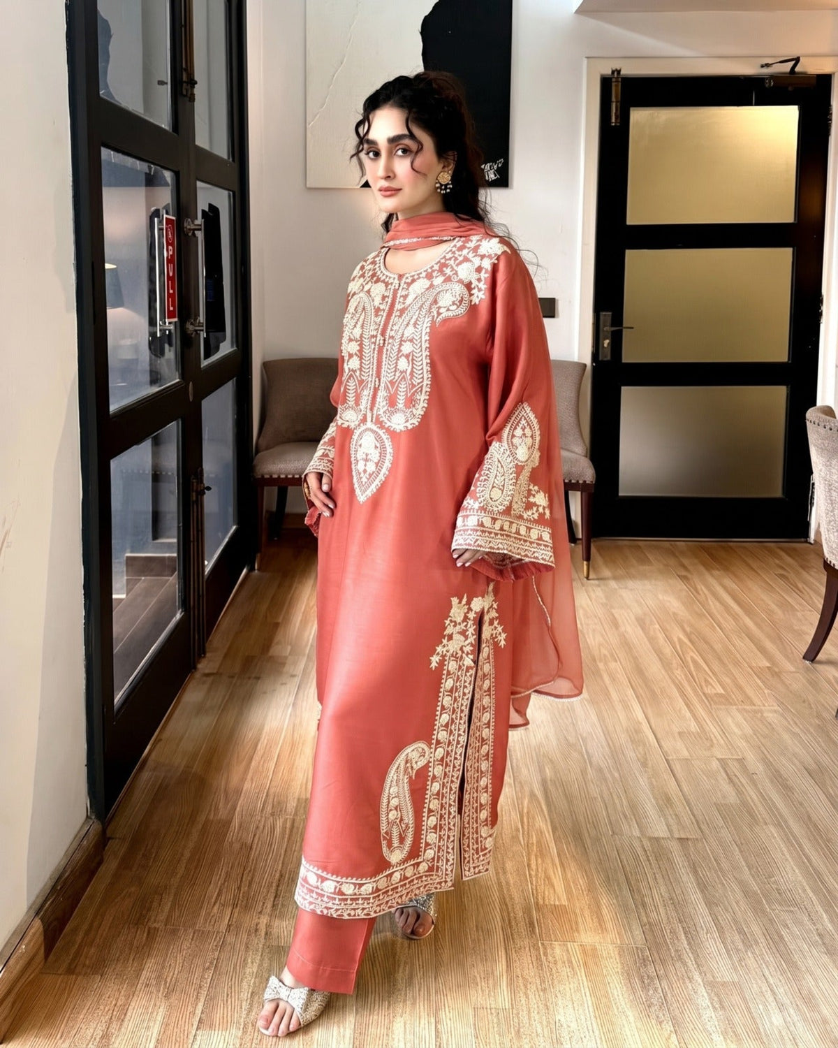 Peach Grace - Embroidered 3Pc