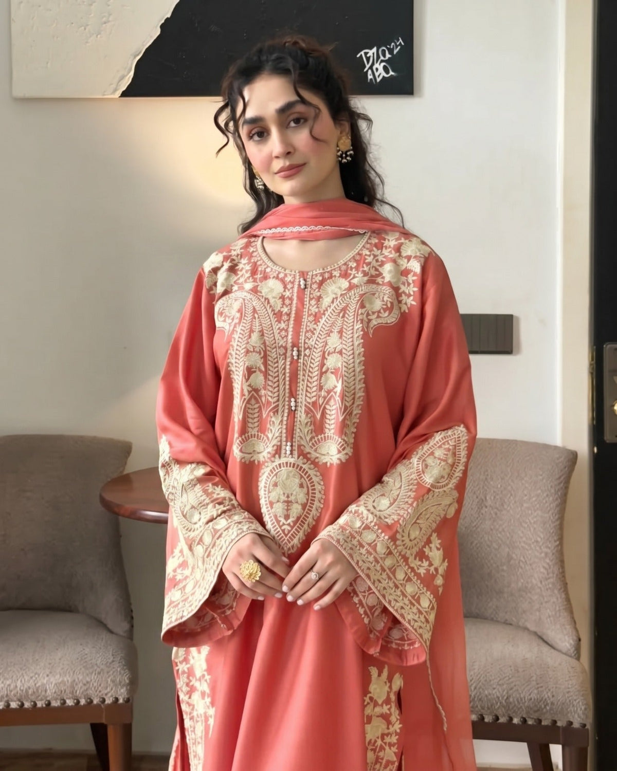 Peach Grace - Embroidered 3Pc